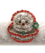 Santa Claus Brooch Pin Silvertone Prong Rhinestone Christmas Vintage - £14.53 GBP