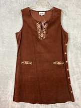 Anthony Richards Corduroy Brown embroidered floral Button Down Dress Size L - £19.64 GBP