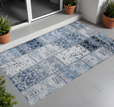 2&#39; X 3&#39; Denim Blue Patchwork Washable Non Skid Indoor Outdoor Area Rug - $60.99