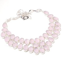 Rose Quartz Oval Shape Handmade Fashion Ethnic Necklace Jewelry 18&quot; SA 4761 - £17.71 GBP