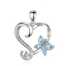 925 Sterling Silver Flying Butterfly Blue Crystal Pendant Necklace with Heart St - £21.98 GBP