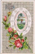 Greeting Postcard Embossed Best Birthday Wishes Roses Boat - £2.31 GBP