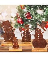 Vercraft 4 Pc Metal Vintage Snowman Tabletop Decor with Wooden Base Rusty - €15,44 EUR