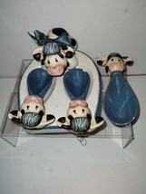 Vintage 1980s Whimsical Cow Spoon Rest With 3 Cow Spoons For Use Or Deco... - $18.49