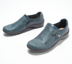 Clarks Collection Leather Slip-On Shoes - Cora Poppy in Lake Blue 6 1/2 M - £49.86 GBP