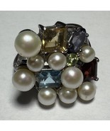 RS Ross Simons Pearl &amp; Multiple Gemstone Cluster Sterling Silver 925 Rin... - $738.71 MXN