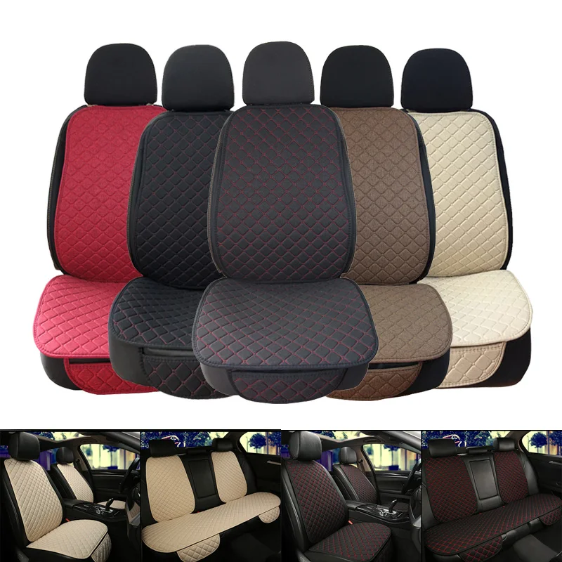 Car Seat Cover Accesorries Flax Summer Protect Cushion Protector Front Rear Full - £15.44 GBP+