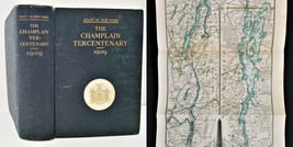 1911 Antique Discovery Lake Champlain W Map Ny History Tercentary Celebration - £69.62 GBP