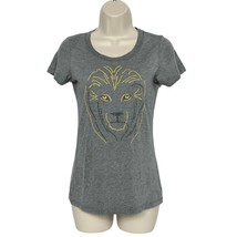 Think Positive Lion Face Print T Shirt Medium Gray Short Sleeve Scoop Neck - £15.53 GBP
