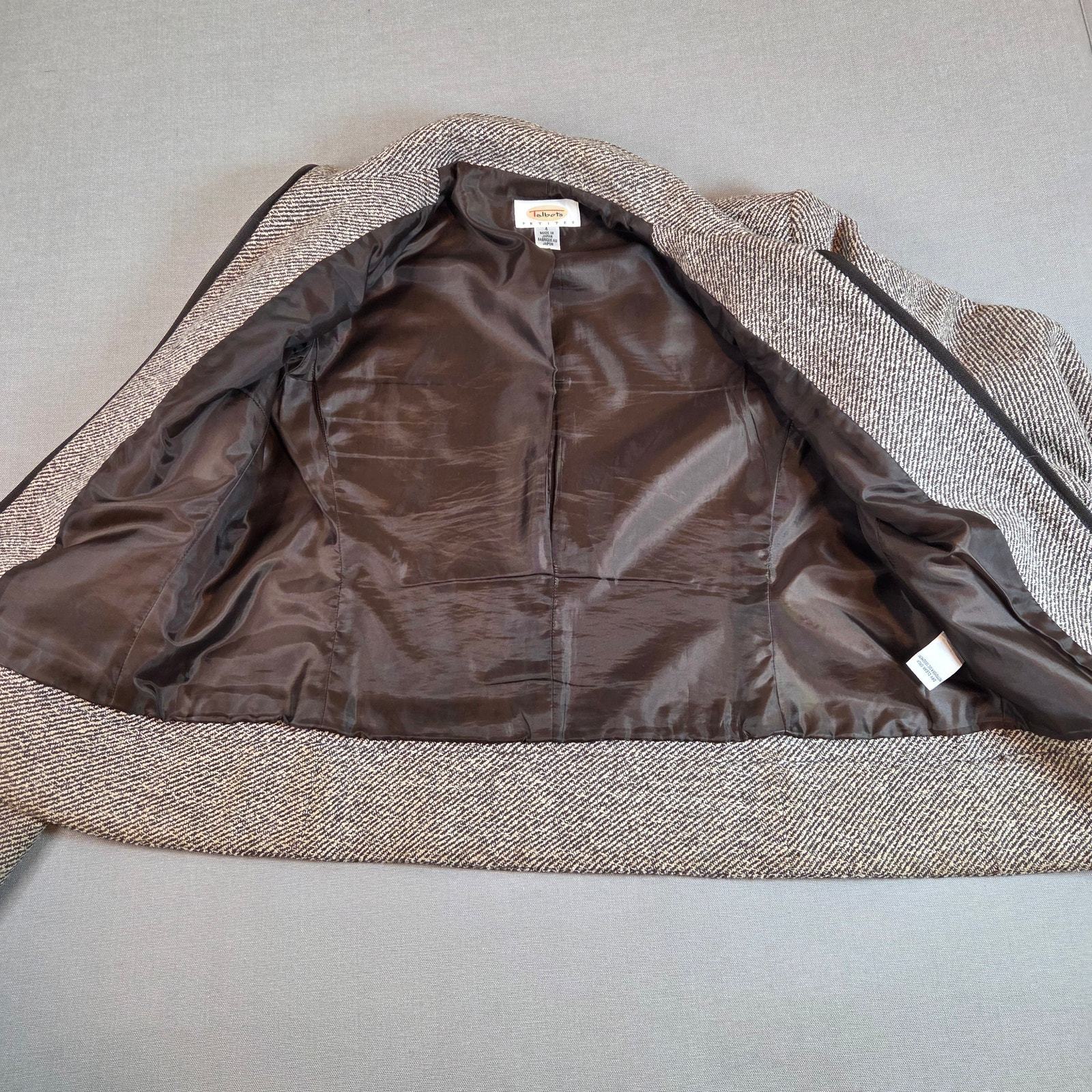 Vintage 90s Talbots Wool Silk Linen Tweed Jacket Brown Zip Front Women’s 6 Item image 5