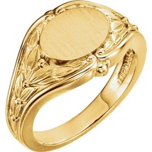 Authenticity Guarantee 
14k Yellow Gold Leaf Design Oval Signet Ring - £819.84 GBP+