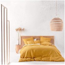 Yellow Mustard Washed Cotton Duvet Cover King Queen Full Double Twin Toddler Cot - £54.33 GBP+