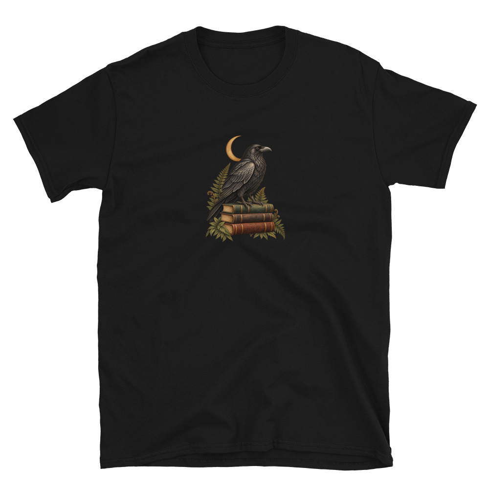 Raven Books T-Shirt - Gothic Book Lover Gift - Black Unisex S-XL