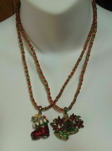 Two Vintage Enamel Metal Beaded Christmas Pendant Necklaces - £19.12 GBP