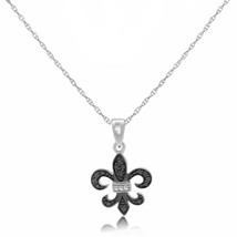 0.40Ct Noir &amp; Blanc Moissanite Fleur de Lis Chaîne Pendentif 925 Argent Sterling - £81.21 GBP