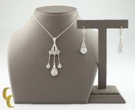 4.05 carat Diamond Dangle Pendant Necklace &amp; Earrings 14k Gold Jewelry Set - £3,936.24 GBP