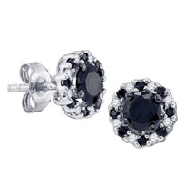 10kt White Gold Round Black Color Enhanced Diamond Stud Earrings 1.00 Ctw - £365.63 GBP