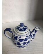 Andrea by Sadek Miniature Teapot Porcelain White with Blue Leaf  Design - $12.27 CAD
