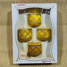 Set of 4 Vintage Pyramid Gold &amp; Silver Glitter Drum Christmas Ornaments w/ Box - £14.83 GBP