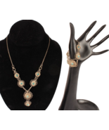 Twisted Wire Necklace with Blue Rhinestones and Matching Bracelet Gold Tone - $52.35