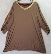 Belle Gray by Lisa Rinna T Shirt Dress Womens 2X Brown Sequin Long Sleeve V Neck - £13.57 GBP