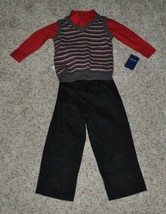 Boys Pants Black, Sweater Vest & Red Button Up Shirt Set Arrow 3 Pc $48-sz 6 - $21.78