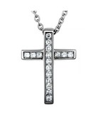 18 Inch High Polish Stainless Steel Clear CZ Cross Necklace TK316 - $7.05 CAD