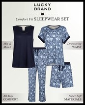Women&#39;s Lucky Brand 4-piece Pajama Set, Navy/Blue SMALL Tee, Tank, Short &amp; Pant - £13.33 GBP