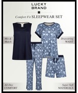 Women&#39;s Lucky Brand 4-piece Pajama Set, Navy/Blue SMALL Tee, Tank, Short... - $322.04 MXN