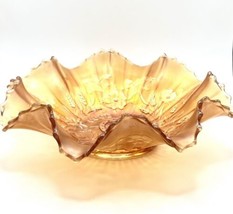 Vintage Northwood Carnival Glass Marigold GOOD LUCK Bowl - £201.82 GBP