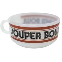Glasbake Soup Bowl &quot;Souper Bowl&quot; Handle Milk Glass, Vintage Football MCM - £10.38 GBP