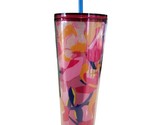 Starbucks Spring 2023 Pink Floral Flower 24 Oz Tumbler Cold Cup w/ Straw... - $21.77
