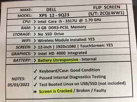 Dell XPS 12-9Q23  i5/4GB - No OS/HDD/BATT(unresponsive) &amp; CHRG  For Parts/Repair - £54.39 GBP