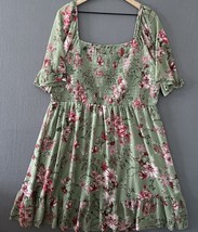 Lilly Rose Women&#39;s Grean Floral Mini Maxi Dress 3XL short puff sleeves bow - $29.99