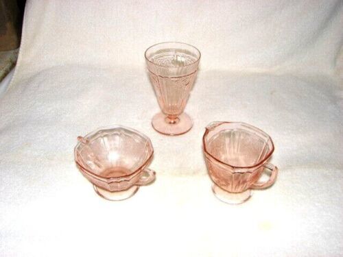 Anchor Hocking Sugar & Creamer + Glass Pink Open Rose Pattern Depression Glass - $24.30