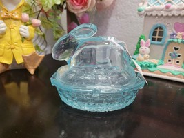 Easter Glass Bunny Rabbit Blue Candy Dish Clear NEW - £15.71 GBP