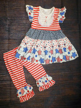 NEW Boutique Patriotic 4th of July Tunic Dress Ruffle Leggings Girls Outfit Set  - £3.82 GBP+