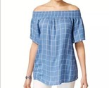 Style &amp; Co Women&#39;s Blue Pool Side Checkered Off-The-Shoulder Top Plus Sz... - $25.00