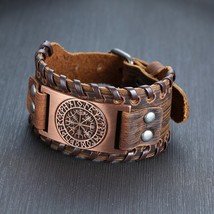 Men&#39;s Stylish Viking Leather Wrap Bracelets Rock Punk Compass Charm Male Wrist J - £14.22 GBP