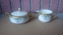 Antique Willets Belleek Art Nouveau 24KT Gold Gilt Creamer &amp; Sugar Bowl With Lid - £58.77 GBP