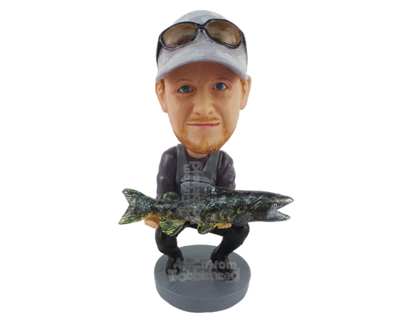 Primary image for Custom Bobblehead Fisherman Holding A Big Fish While Kneeling - Sports & Hobbies