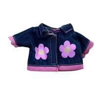 Small Blue Denim Jacket Pink Floral Appliques Short Sleeves - $19.06
