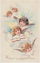 Wishing You Every Easter Blessing~Young ANGELS~1910s Embossed Postcard - £7.15 GBP