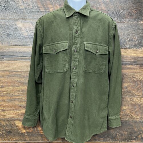 Orvis Brisbane Moss Shirt Med Heavyweight Green Flannel Button Up Double... - $18.05