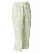 Cathy Daniels Misses Pull-On Mint Green Floral Slub Capris Pants L Large - £23.59 GBP