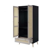 Boho Rattan Armoire Wardrobe Closet - Natural Black Wood Tall - $5,741.67 MXN