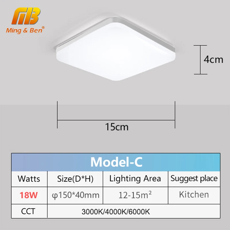 LED Ceiling Lamp in Square for Living Room  Light Warm/Cold White  Home 48/36/24 - £140.10 GBP