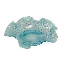 VTG Fenton Ruffled Blue Hobnail Glass Candy Dish Crimped Edges Home Decor - £15.07 GBP