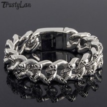 20MM Skull Head Linked Chain Bracelet for Men Gothic 316L Stainless Steel Skelet - £30.63 GBP