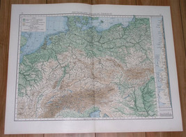 1896 Antique Physical Map Of Central Europe Germany Poland Rivers Mountains - £15.00 GBP